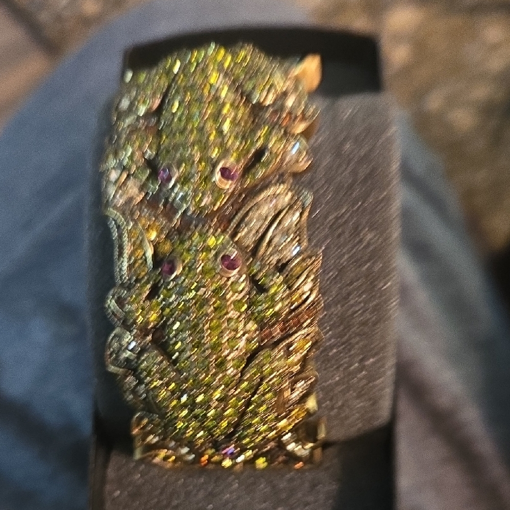 Gold Frog Ring with Green and Purple Gems
